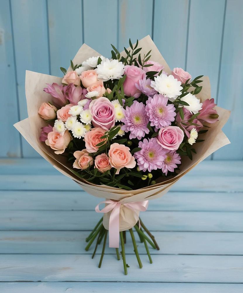 Букет цветов из: Хризантемы, Розы и Альстромерии в Седкыркещ