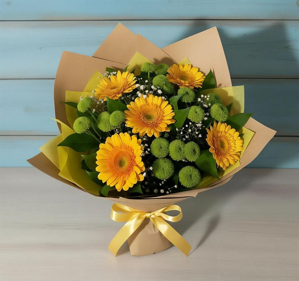 Букет цветов из: Герберы и Хризантемы в Седкыркещ