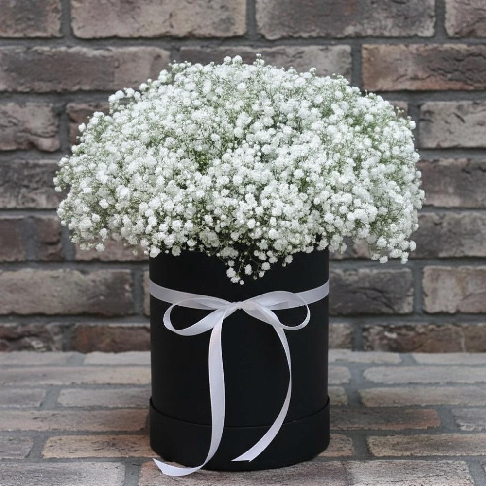 Цветочная композиция из Гипсофила в шляпной коробке в Седкыркещ