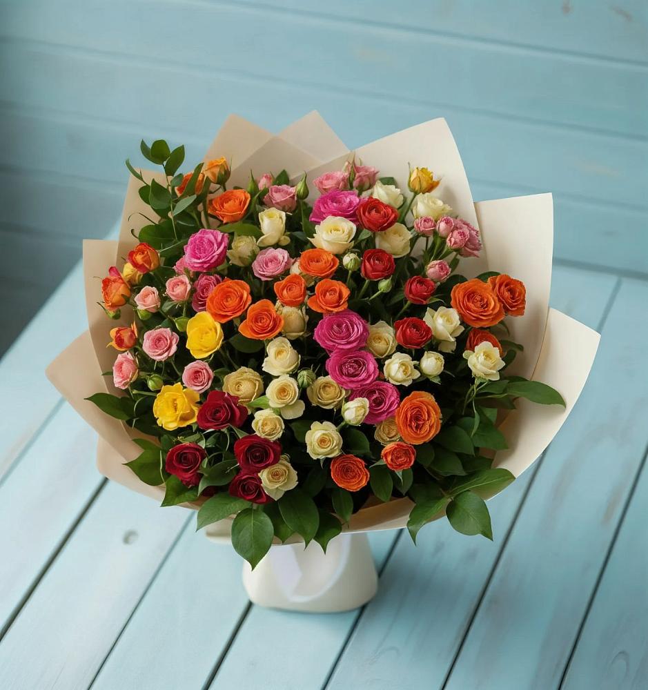 Букет Микс из разноцветных кустовых роз в Седкыркещ