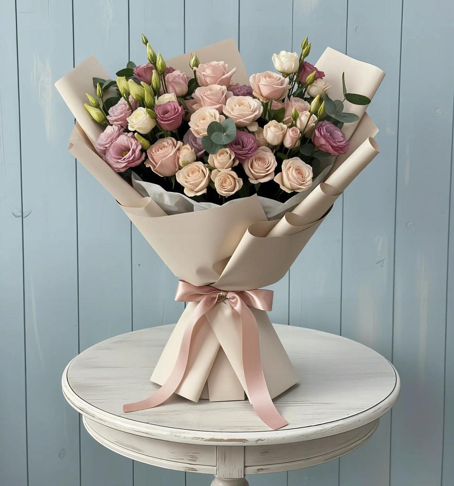 Букет цветов из: Розы и Лизиантусы в Седкыркещ