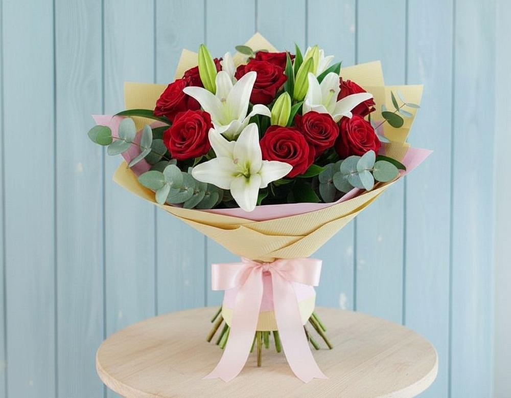 Букет цветов из: Лилии и Розы в Седкыркещ
