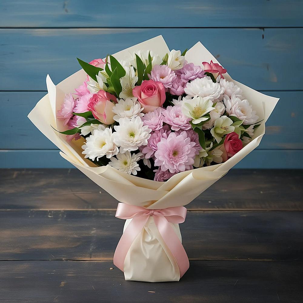 Букет цветов из: Хризантемы, Альстромерии и Розы в Седкыркещ